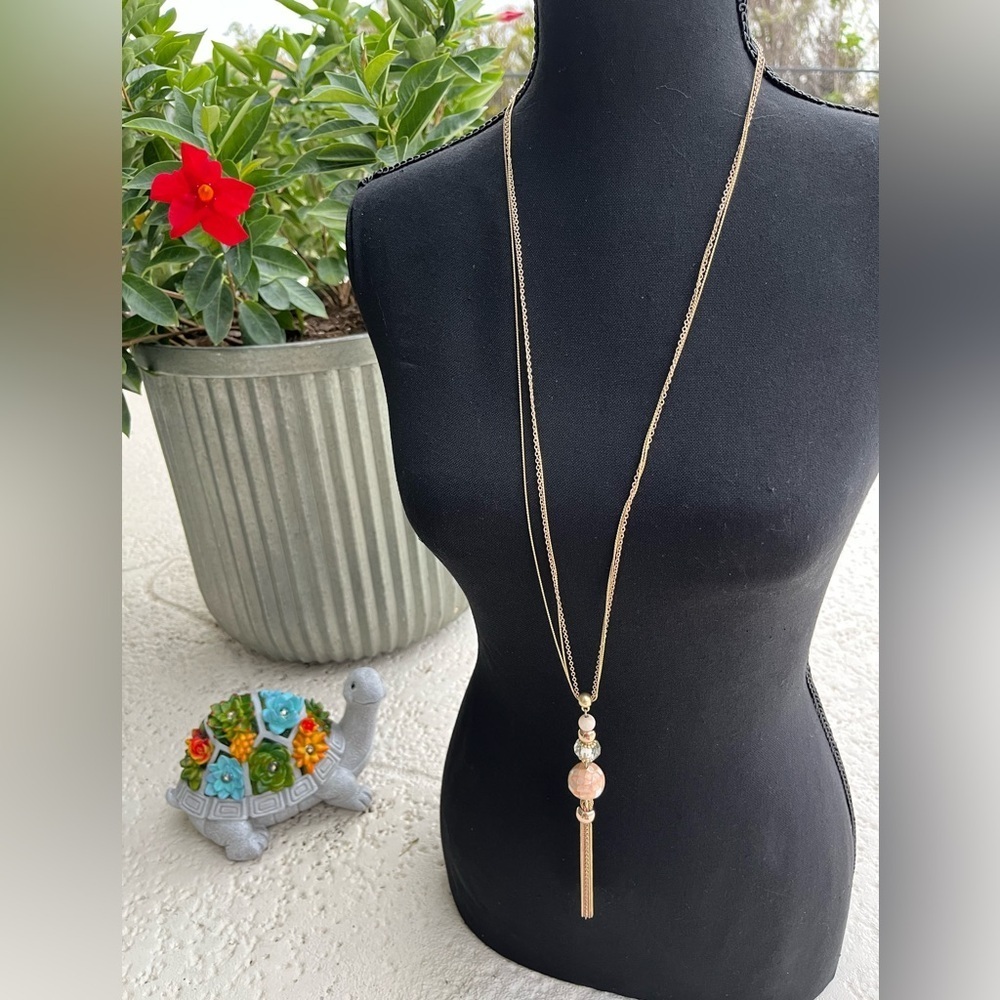 Chico's Gold with Pink Tassel Necklace - Picture 1 of 3